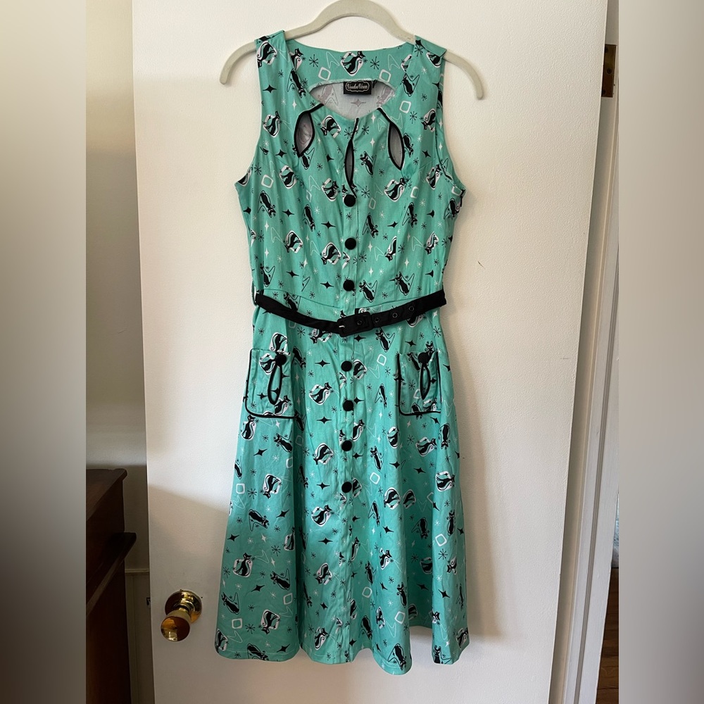 Voodoo Vixen Mint Green Skater Dress with Black Accents - Picture 2 of 8